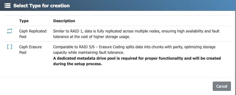 eEKAS graphical selection between replicated and erasure-coded pools