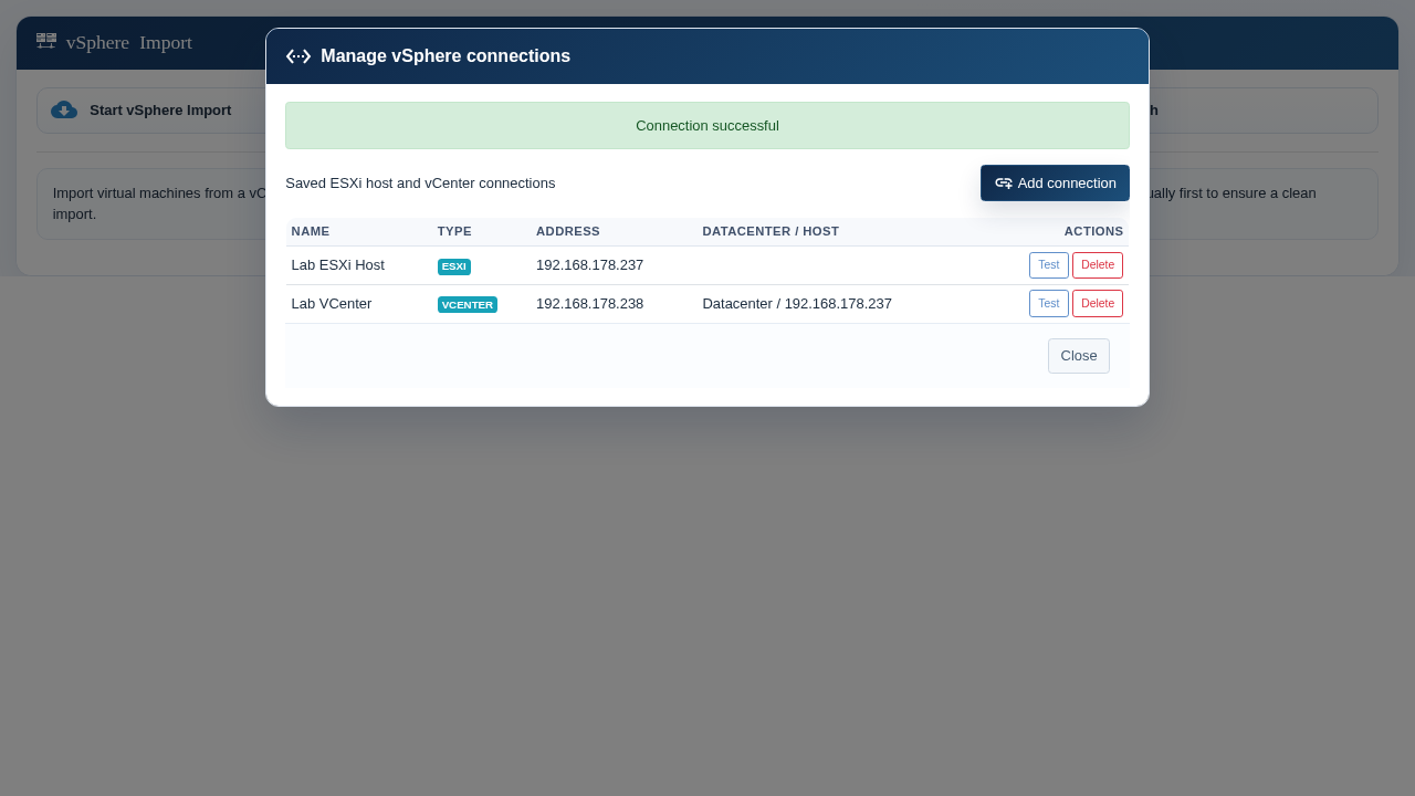 Gespeicherte vCenter- und ESXi-Verbindungen verwalten